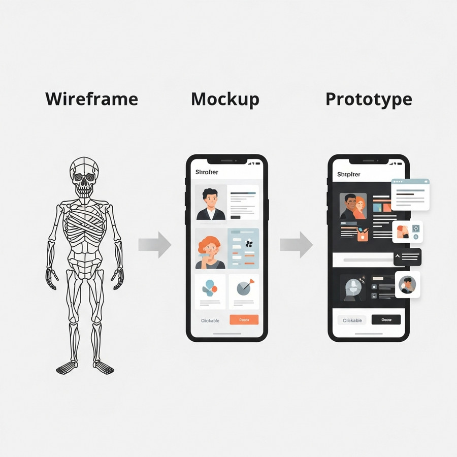 ความแตกต่างระหว่าง Mock up, Wireframe และ Prototype
